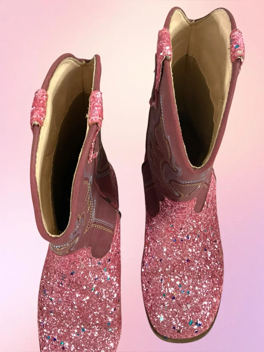 Unknown Brand Sparkly Pink Glitter Cowboy Boots Girls size 2